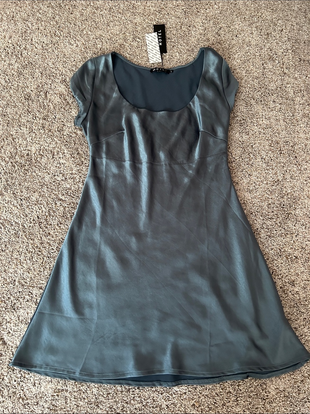 NWT Motel Urban Outfitters Scoop Neck cap empire Sleeve A-Line Dress Slate Blue